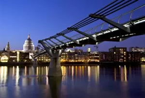 Millennium Bridge Collection: Millennium Bridge and St. Pauls Cathedral, London, England, UK, Europe
