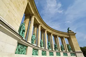 Columns Prints: The Millennium monument, with seven statues of tribe chieftains who settled Hungary