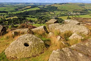 Erosion Prints: Millstone, Curbar Edge, Peak District National Park, in summer, Derbyshire, England