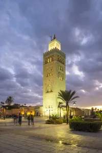 Marrakesh Prints: Minaret of the 12th century Koutoubia Mosque at dusk, UNESCO World Heritage Site