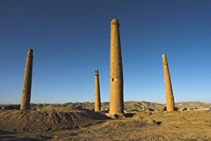 Mussallah Complex Prints: Four minarets marking the corners of the site of a Timurid madrassa, The Mousallah Comple