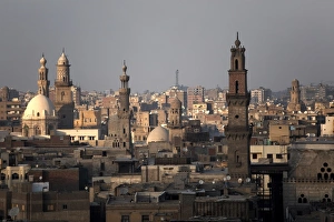 Khan Alkhalili Prints: Minarets tower over Islamic Cairo and the area of Khan al-Khalili, Cairo