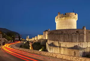 Dubrovnik Gallery: Minceta tower and city walls with traffic light trails, Dubrovnik Old Town, Dubrovnik