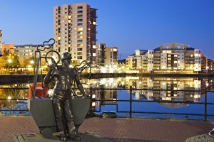 Tribute Prints: Miner Statue, Cardiff Bay, South Wales, Wales, United Kingdom, Europe