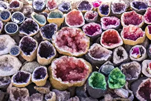 Moroccan Prints: Minerals for sale to tourists as souvenirs on side of road in Tiz n Tichka Pass oer Atlas mountains