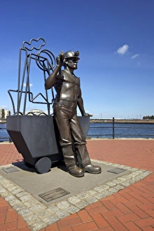 South Glamorgan Prints: Miners Statue, Roath Basin, Cardiff Bay, Cardiff, South Glamorgan, South Wales