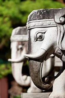 Elephant Prints: Minh Thanh buddhist temple. Stone sculpture of two elephants. Pleiku. France