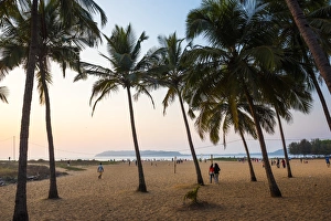 Panjim Prints: Miramar Beach at sunset, Panjim, Goa, India, Asia