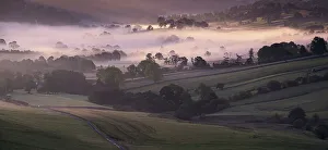 Mist and Fog in the Upper Dove Valley at dawn, near Longnor, Peak District National Park, Derbyshire, England, United Kingdom, Europe