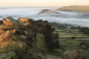 Heather Prints: Mist folds over Curbar village