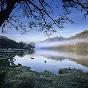 Conwy Prints: Mist over Llyn Gwynant and Snowdon, Snowdonia National Park, Conwy, Wales