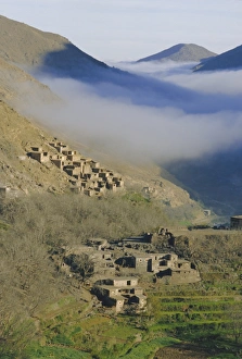 Moroccan Gallery: Mist rising above a village in the High Atlas mountains