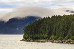 Strait Prints: Mist, rocky shoreline and forest, Inian Islands, Icy Strait, between Chichagof Island