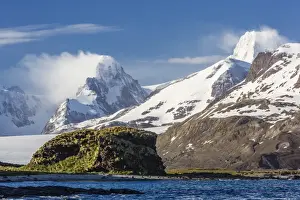 Fortuna Bay Prints: Misty clouds shroud snow-covered peaks in Fortuna Bay