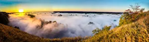 Ukraine Prints: Misty dawn over hills and river, Ukraine, Europe