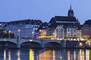 Basel Prints: Mittlere Rheinbrucke Bridge and Martinskirche Church