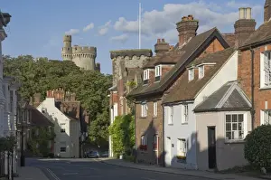 West Sussex Prints: Mixed red brick dwellings approaching Arundel Castle