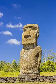 Restored Prints: Detail of a moai at Ahu Akivi, the first restored altar on Easter Island (Isla de Pascua) (Rapa Nui)