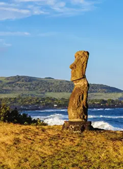 Anthropomorphic Face Prints: Moai in Ahu Hanga Kioe at sunrise, Rapa Nui National Park, UNESCO World Heritage Site