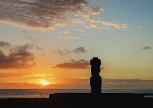 Anthropomorphic Face Prints: Moai in Ahu Ko Te Riku at sunset, Tahai Archaeological Complex, Rapa Nui National Park