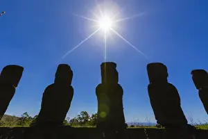 Restored Prints: Detail of moai looking into the sun at Ahu Akivi