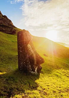 Editor's Picks: Moai at the quarry on the slope of the Rano Raraku Volcano at sunrise, Rapa Nui National Park