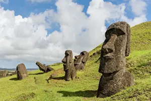 Cultures Prints: Moai sculptures in various stages of completion at Rano Raraku
