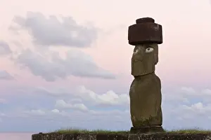 Moai Prints: Moai statue Ahu Ko Te Riku, the only topknotted and eyeballed Moai on the Island