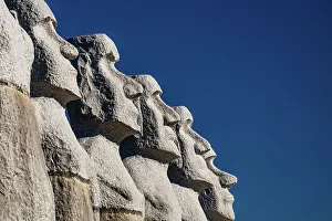 Cemeteries Prints: Moai statues against a blue sky in a row, Hokkaido, Japan, Asia