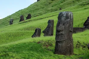 Meditation Prints: Moai statues stand in Rano Raraku quarry on Easter Island in Chile