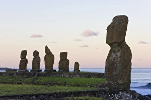 Moai Prints: Moai stone statues at Ahu Vai Uri, Rapa Nui (Easter Island), UNESCO World Heritage Site