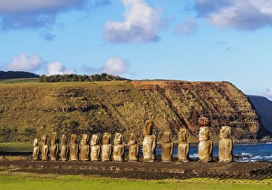 Anthropomorphic Face Prints: Moais in Ahu Tongariki, Rapa Nui National Park, UNESCO World Heritage Site, Easter Island