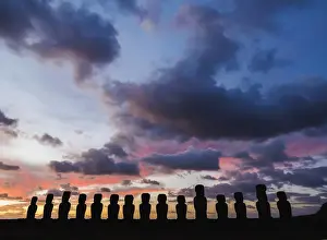 Moai Prints: Moais in Ahu Tongariki at sunrise, Rapa Nui National Park, UNESCO World Heritage Site