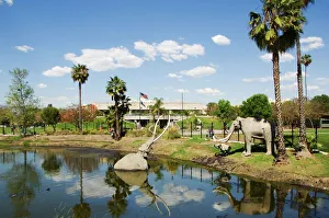 Model elephants in La Brea Tar Pits