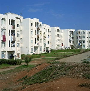 Flat Prints: Modern apartments showing gardens and washing drying