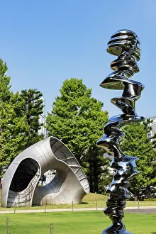 Tall Prints: Modern art sculptures displayed in Midtown Garden showcasing creativity and design in Tokyo