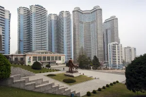 North Korean Prints: Modern city centre apartment buildings