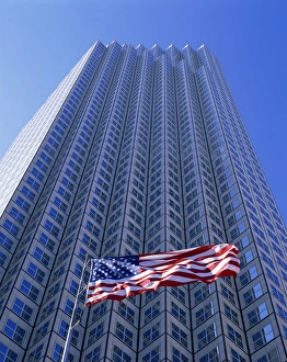 Miami Prints: Modern office block with the Stars & Stripes, Miami, Florida, United States of America