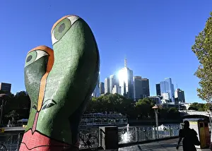 Aesthetic Prints: Modern Sculpture and city skyline