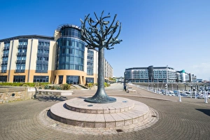 Jersey Prints: Modern sculpture in the harbour of St. Helier, Jersey, Channel Islands, United Kingdom