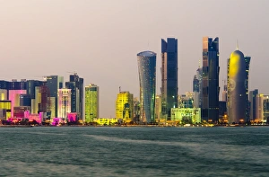 Towers Prints: Modern skyline, Doha, Qatar, Middle East