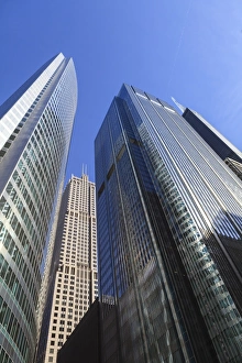Low Angle Views Prints: Modern skyscrapers, Chicago, Illinois, United States of America, North America