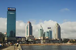 Shandong Province Prints: Modern skyscrapers in the seaside beach resort and host of the sailing events of the 2008 Olympic Games