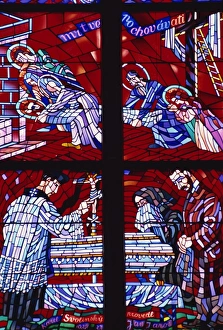 Modern stained glass, St. Vitus cathedral, Prague, Czech Republic, Europe