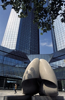 Frankfurt Prints: Modern statue in the square between skyscrapers