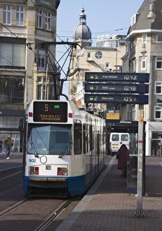 Modern tram on Leidse Straat, Amsterdam, Netherlands, Europe