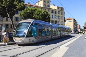 Tram Line Prints: Modern tram, Nice, Alpes Maritimes, Provence, Cote d Azur, French Riviera, France, Europe