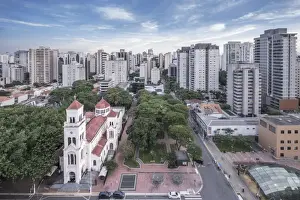 Apartment Building Prints: Moema neighborhood, Catholic church of Nossa Senhora Aparecida and upmarket residential apartments