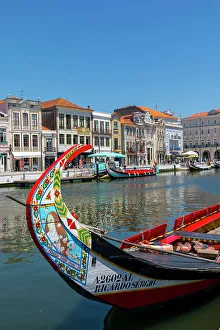 Outdoor Activity Prints: A Moliceiro with Traditional Art Nouveau architecture, Aveiro, Centro, Portugal, Europe