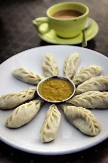 Food And Drink Prints: Momos and milk tea, Kathmandu, Nepal, Asia
